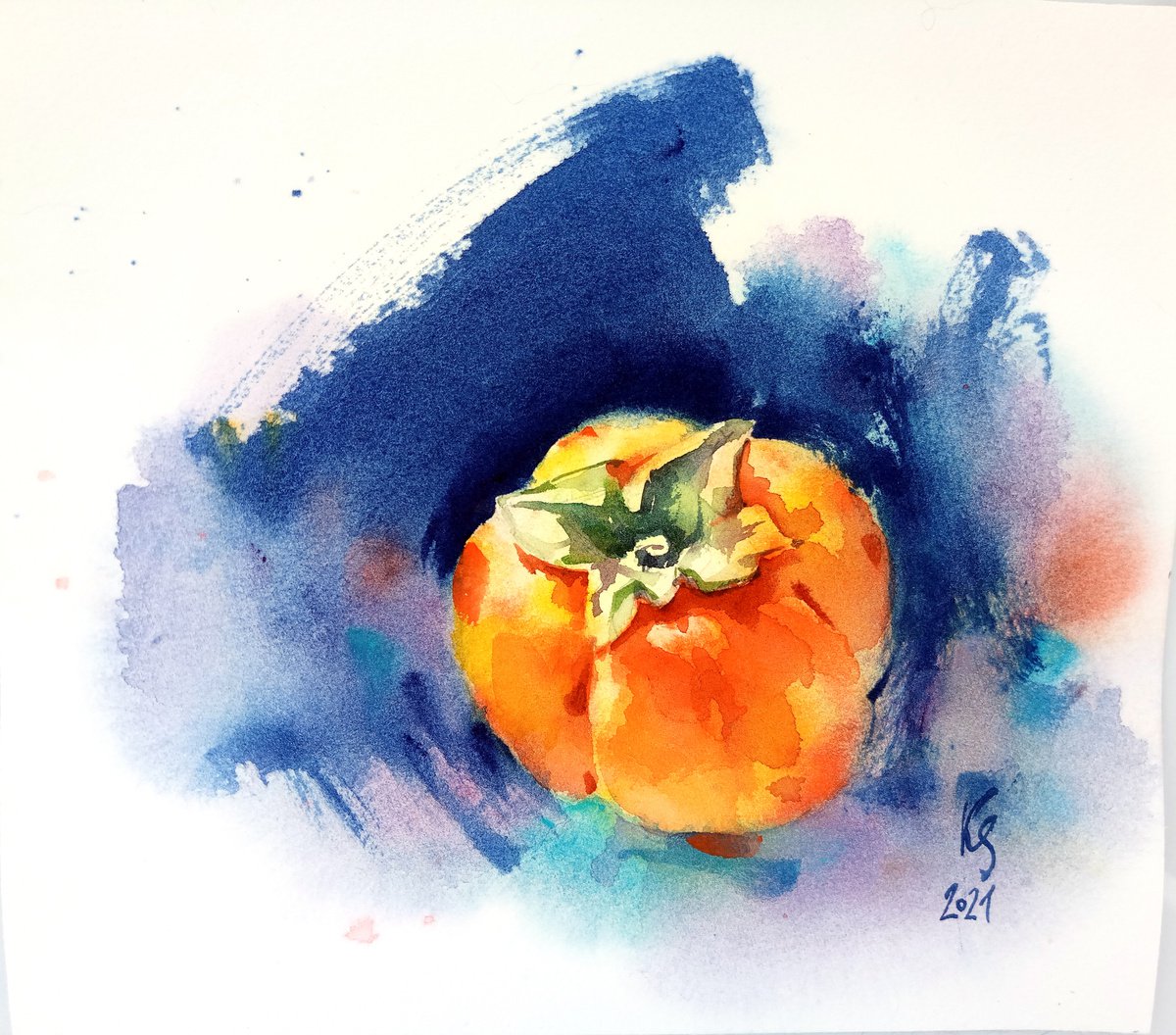 Persimmon watercolor food illustration by Ksenia Selianko