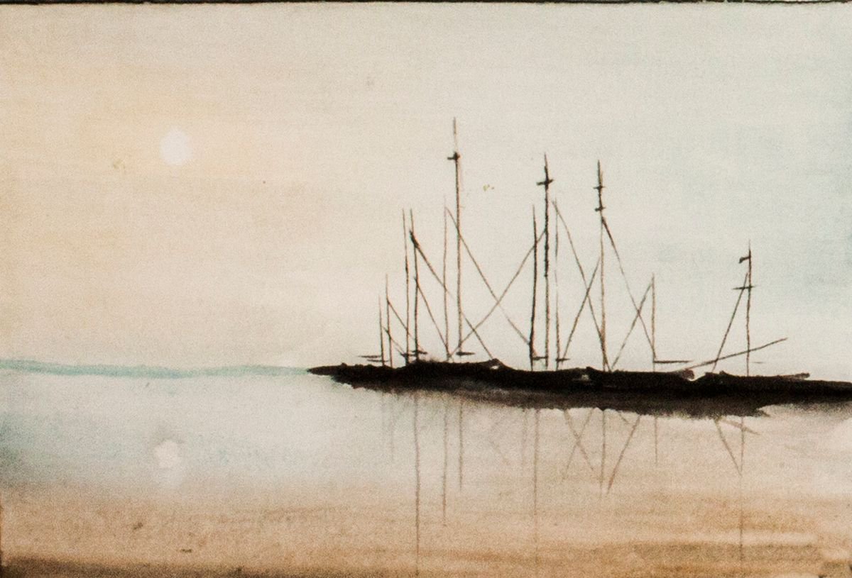 The Bay of Boats, Original Watercolor by Kashika