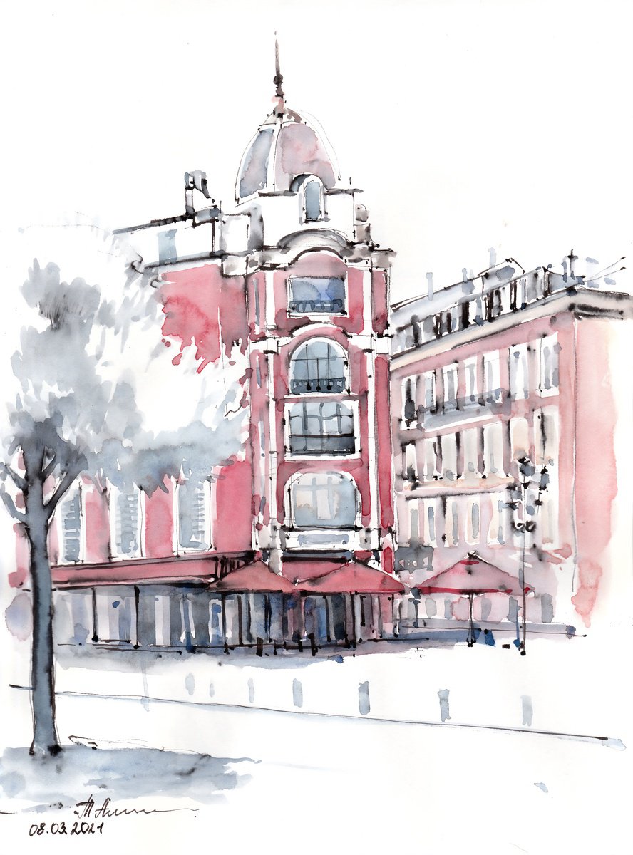 Impressionistic Cityscapes Watercolour By Tatiana Alekseeva, 8 X 12", Sketch From Rue Massena, Original Artwork