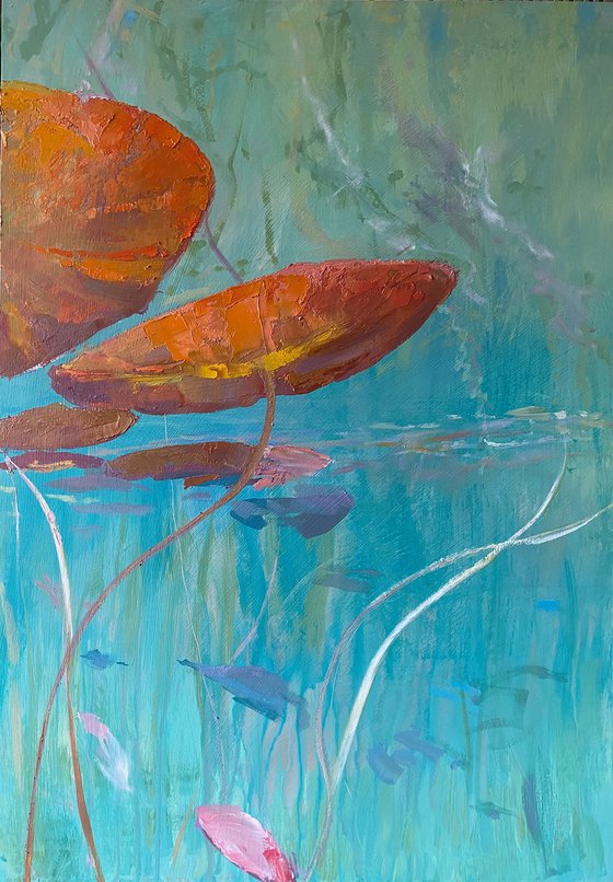 ‘Lilies Surfacing’ Triptych Oil Painting