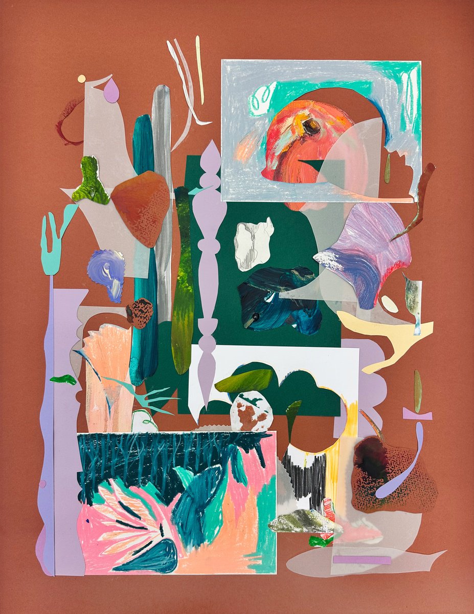 Organic Abstract Collage By Julia Valtanen, 20 X 26", Fragmented Still Life, Original Artwork