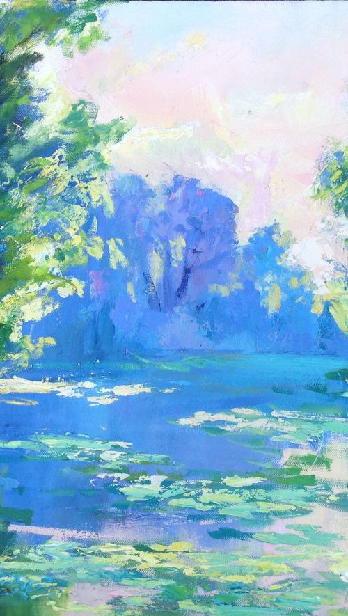 Sunrise over the water lilies pond by Nataliia Nosyk