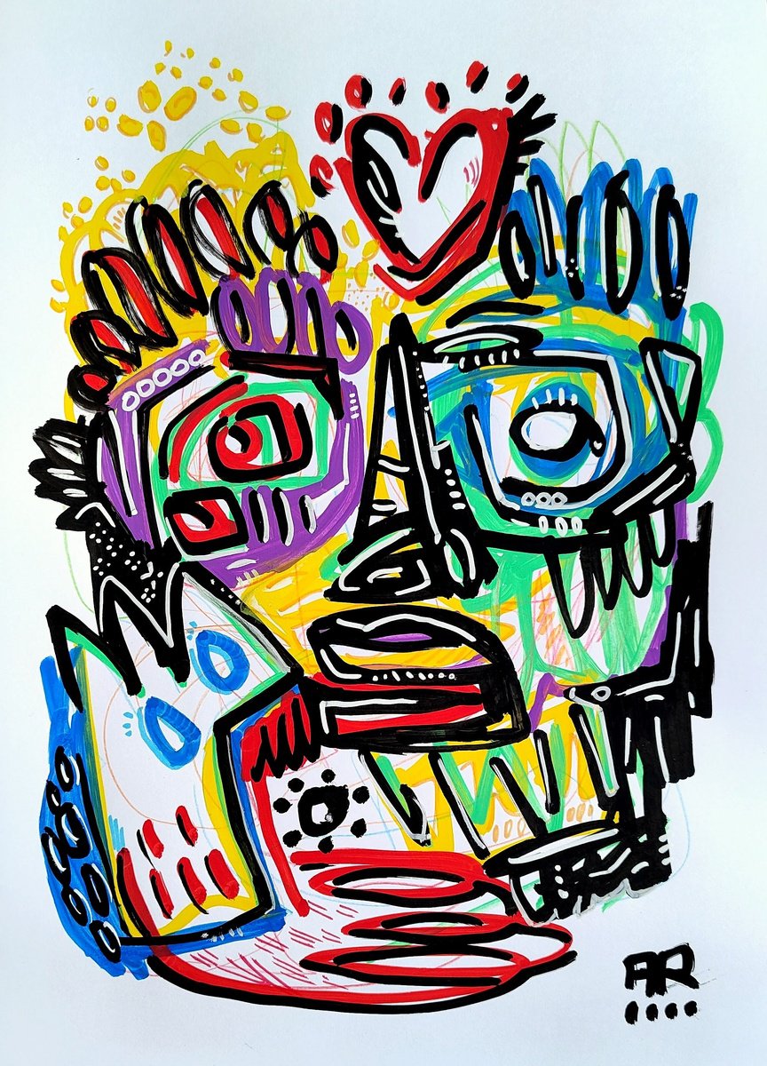 Expressive Portrait Drawing By Angel Rivas, 8 X 12, Love Face, Original Artwork