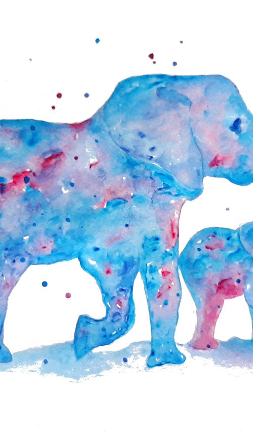 Family of elephants, watercolor animals by Luba Ostroushko