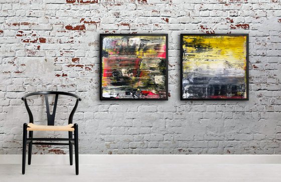 "Cutting In Lines" - FREE USA SHIPPING - Original PMS Abstract Diptych Acrylic Paintings On Plexiglass Framed - 52" x 26"