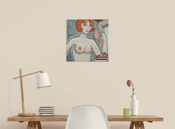 Portrait of nude Girl with a cup F128 Burlesque Painting decor Beautiful Woman acrylic on stretched canvas wall art