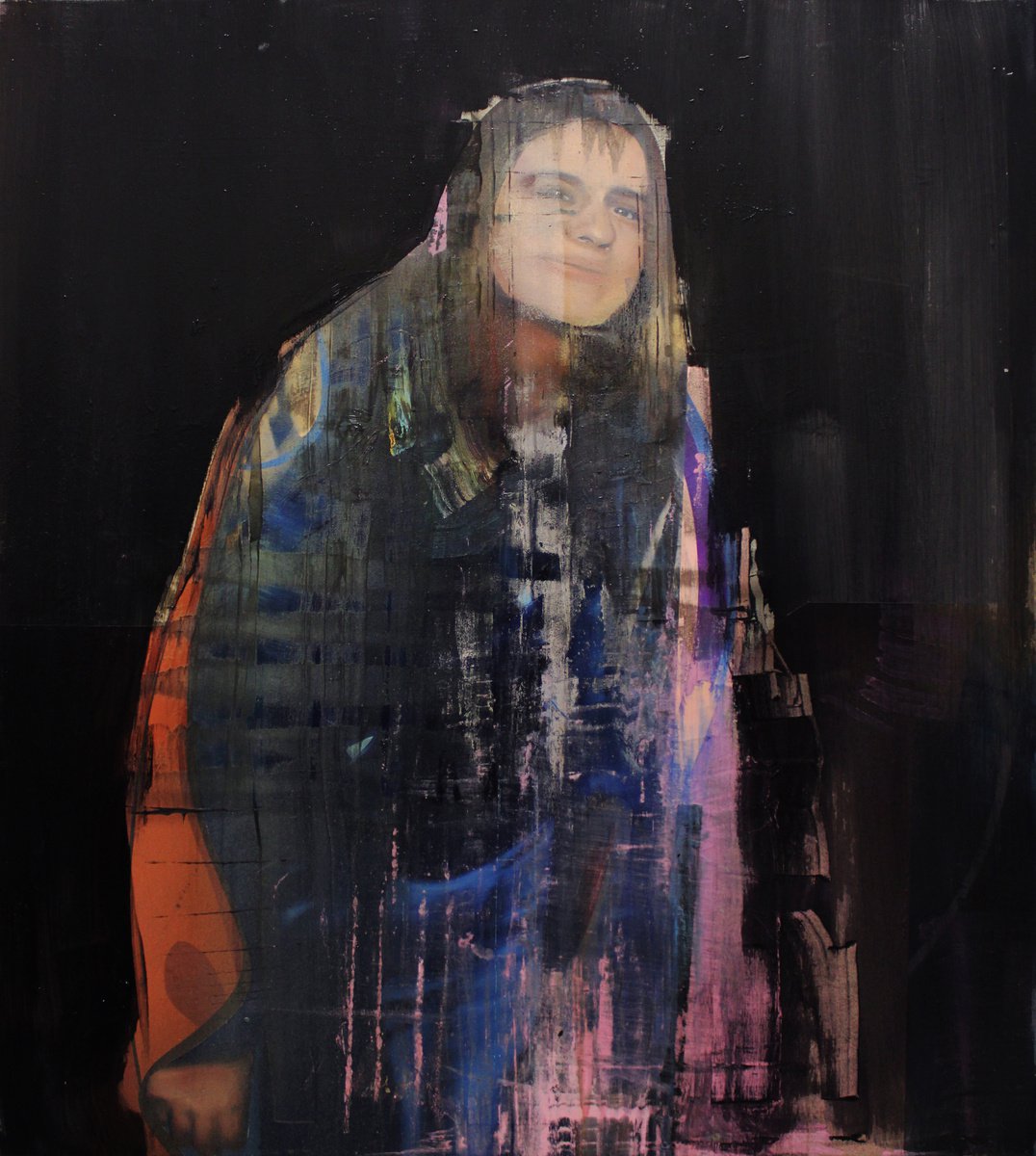 Expressive Portrait Oil Painting By Milos Hronec, 35 X 39", An Error, Original Artwork