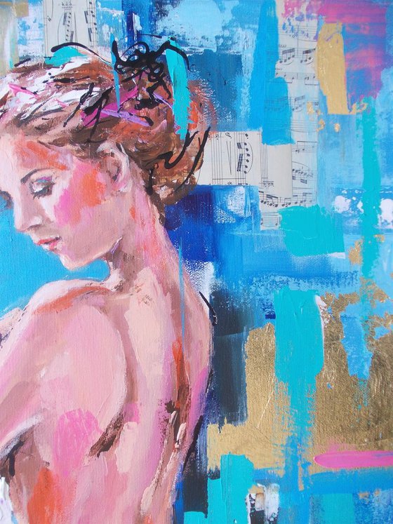 Note in Blue-Figurative Mixed Media Painting