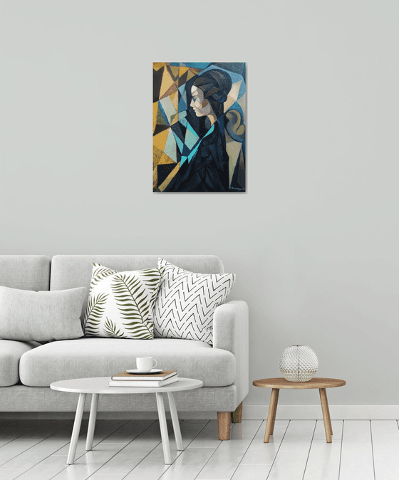 Penelope (50x70cm, cubism, oil painting, ready to hang)