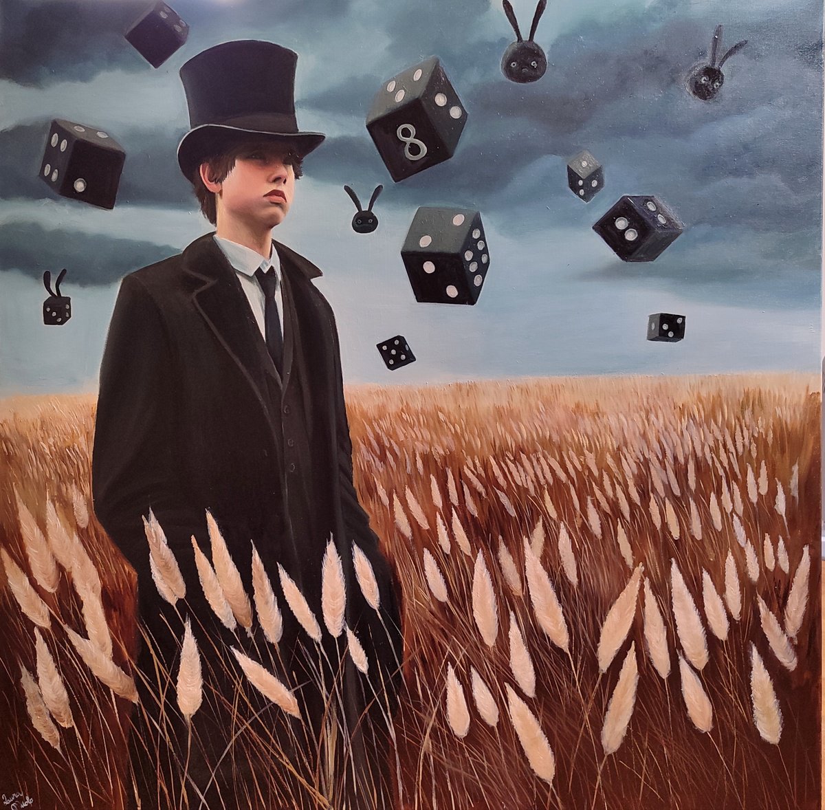 Surrealistic Portrait Oil Painting By Laura Muolo, 31 X 31", The Die Is Cast, Original Artwork