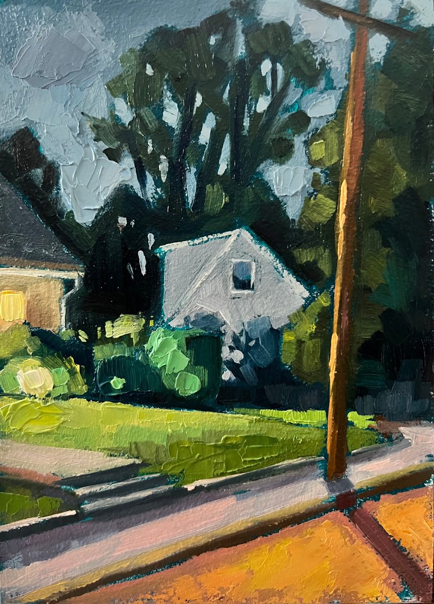 Impressionistic Landscape Oil Painting By Jimmy Leslie, 5 X 7, Flood Light, Original Artwork