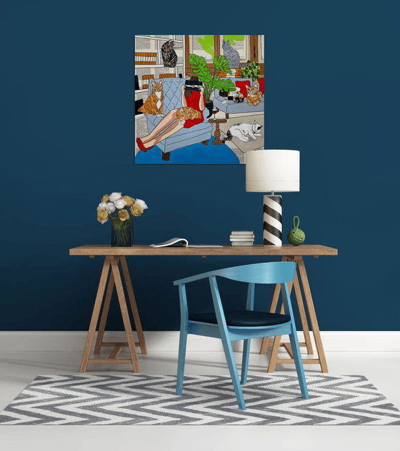 Cat Capers - Crazy Cat Lady 76cm x 76cm