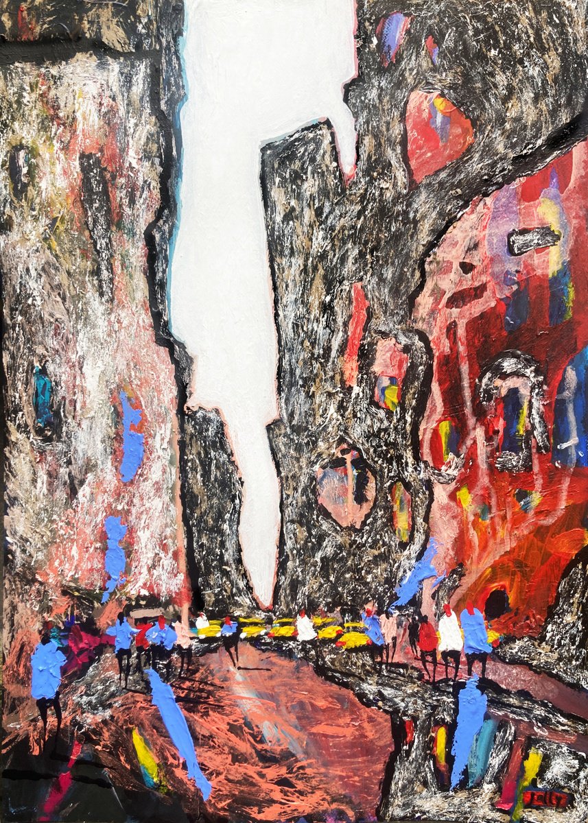 Abstract Cityscapes Acrylic Painting By Nicolas Jolly, 20 X 28", New York 136, Original Artwork