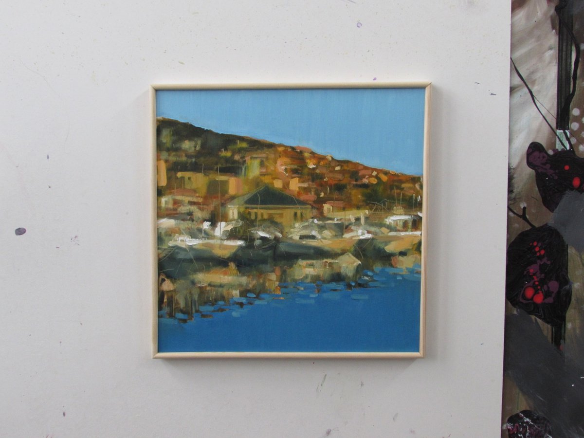 Impressionistic Landscape Oil Painting By Sebastian Beianu, 16 X 16", B?rci In Port 6, Original Artwork