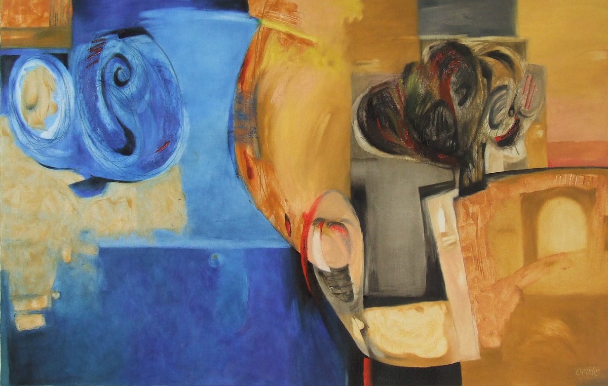 Abstract Oil Painting By Csaba Csendes, 37 X 24, The Song Of Sirens, Original Artwork