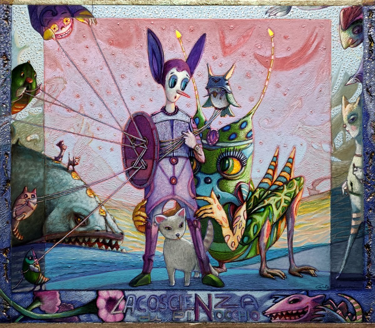 Illustrative Animal Painting By Carlo Salomoni, 25 X 22, La Coscienza Di Pinocchio, Original Artwork