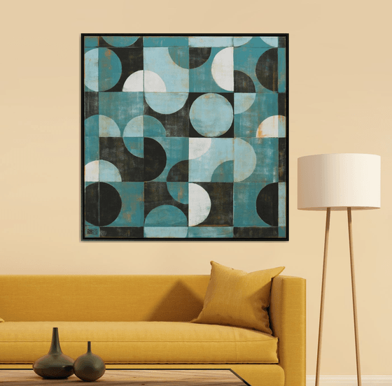 Traffic Square Turquoise - Incl. Frame -  Large artwork - 105x105cm - Ronald Hunter 34O