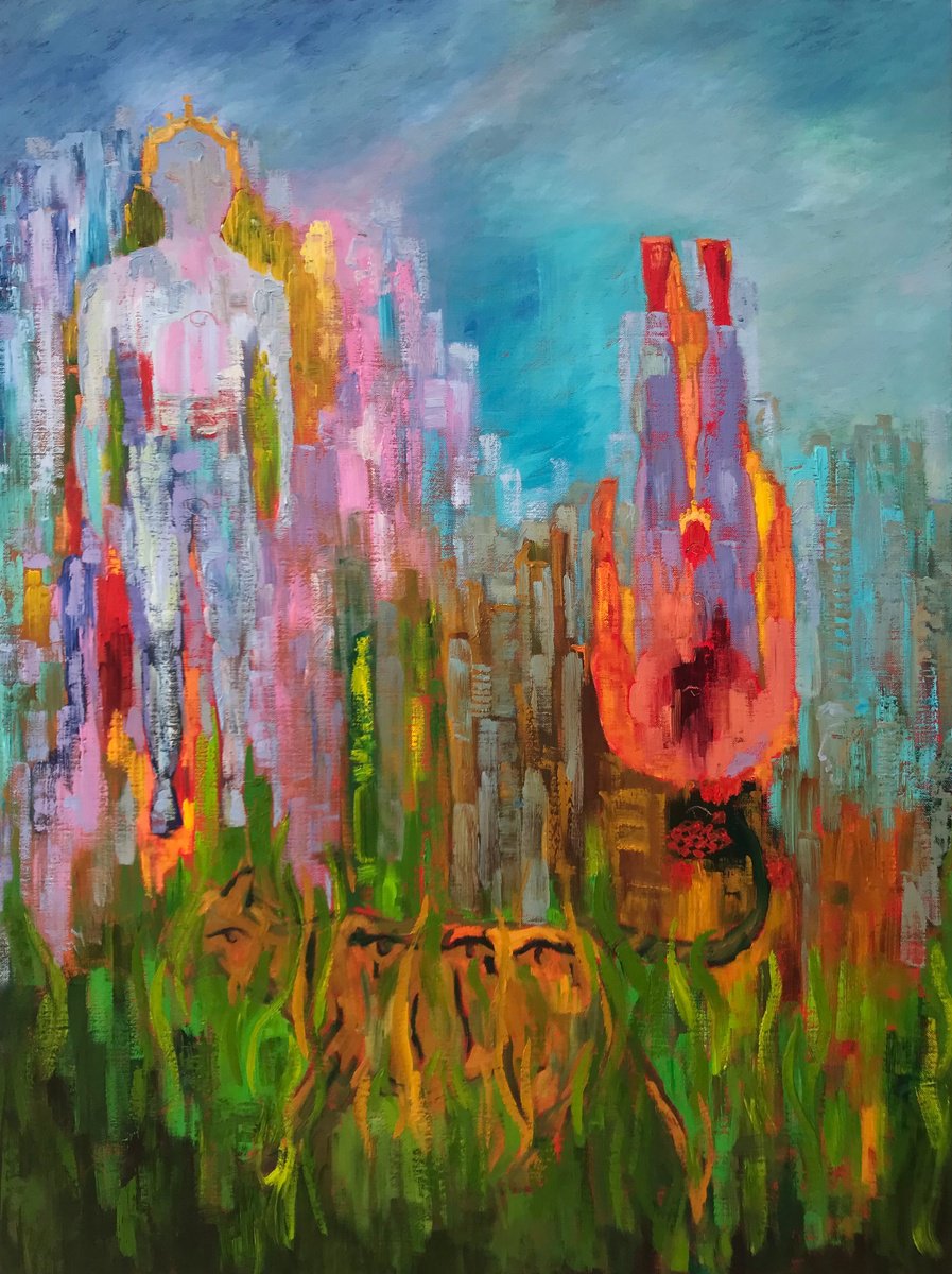 Surrealistic Portrait Oil Painting By Geeta Yerra, 37 X 49, Precious And Precarious 3, Original Artwork