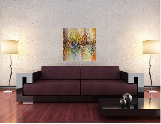 Fall Music - Abstract Painting on Canvas, Yellow, Orange, Blue Textured Artwork