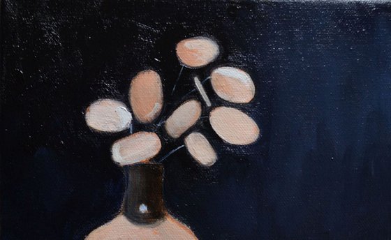 Little Flowers in Vase Still Life Oil Painting with Lacquered Golden Leaf