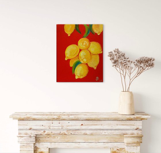 Golden Lemons on Red