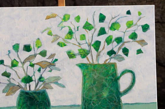 Green pot and jug still life