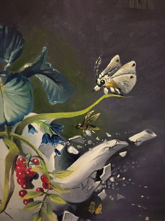 White moth - original oil on canvas 40 x 40 cm