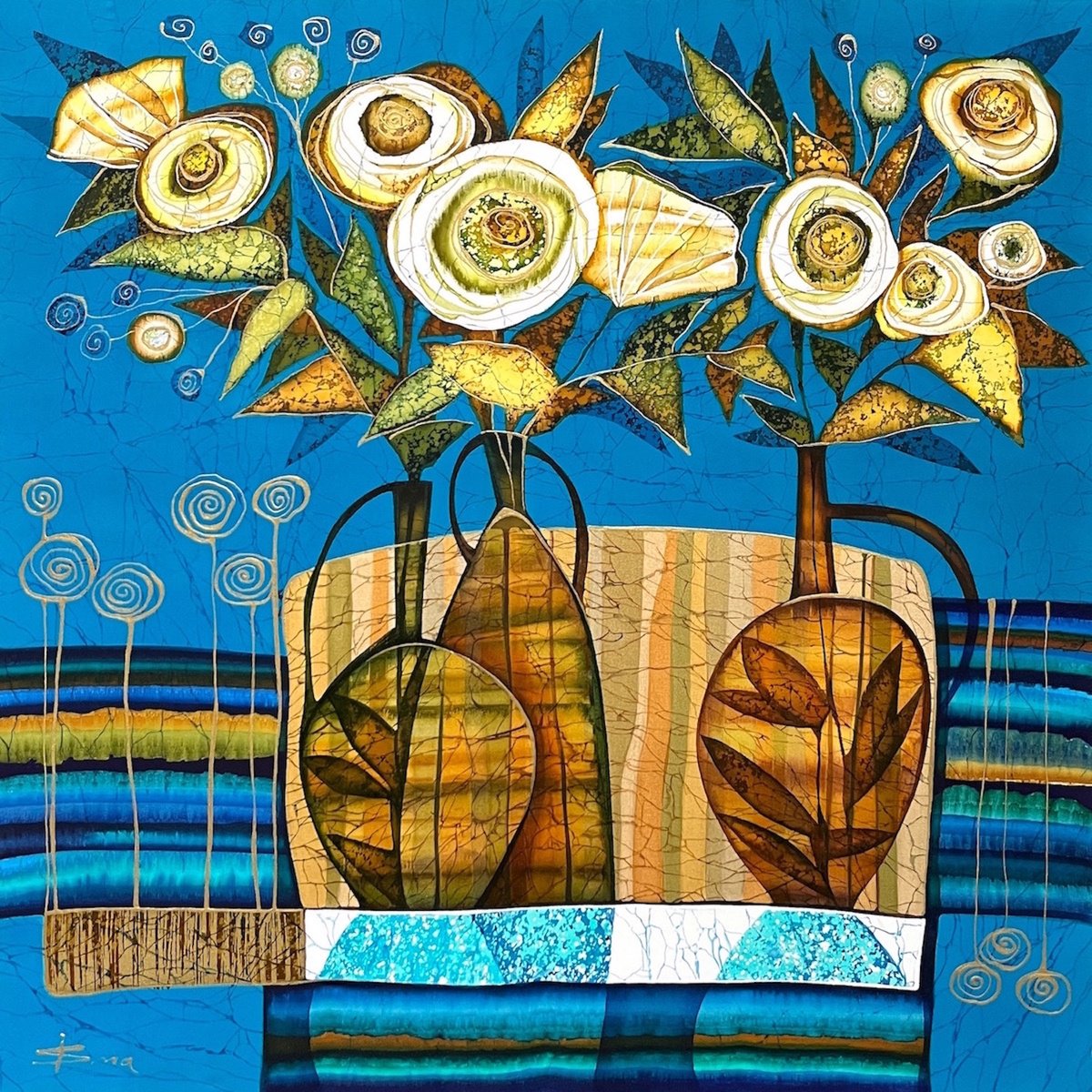 Organic Still Life Acrylic Painting By Julia Ismambetova, 22 X 22", Summer Sun, Original Artwork