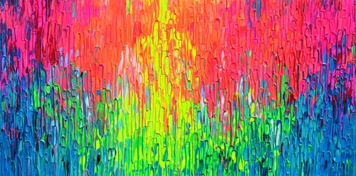 Rainbow Rain - Large Textured Abstract by Soos Tiberiu