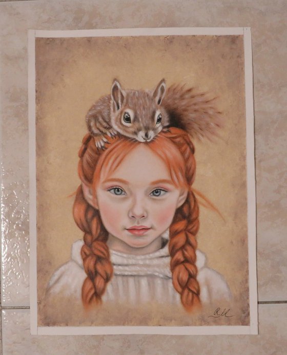 "Little girl with squirrel"