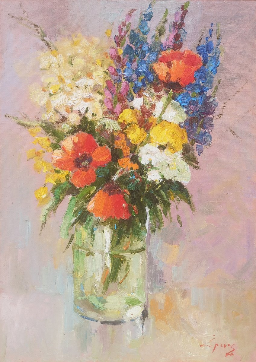 Impressionistic Botanical Oil Painting By Hrach Baghdasaryan, 16 X 24, Wildflower Symphony, Original Artwork