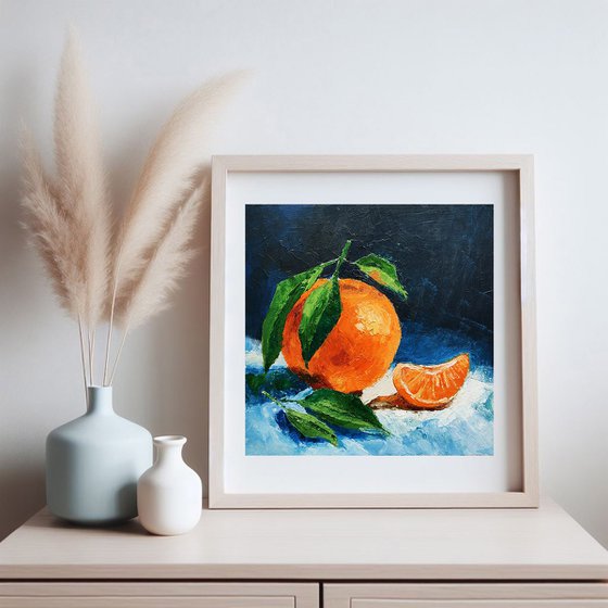 Tangerine Painting Fruit Original Art Orange Wall Art Citrus Small Artwork