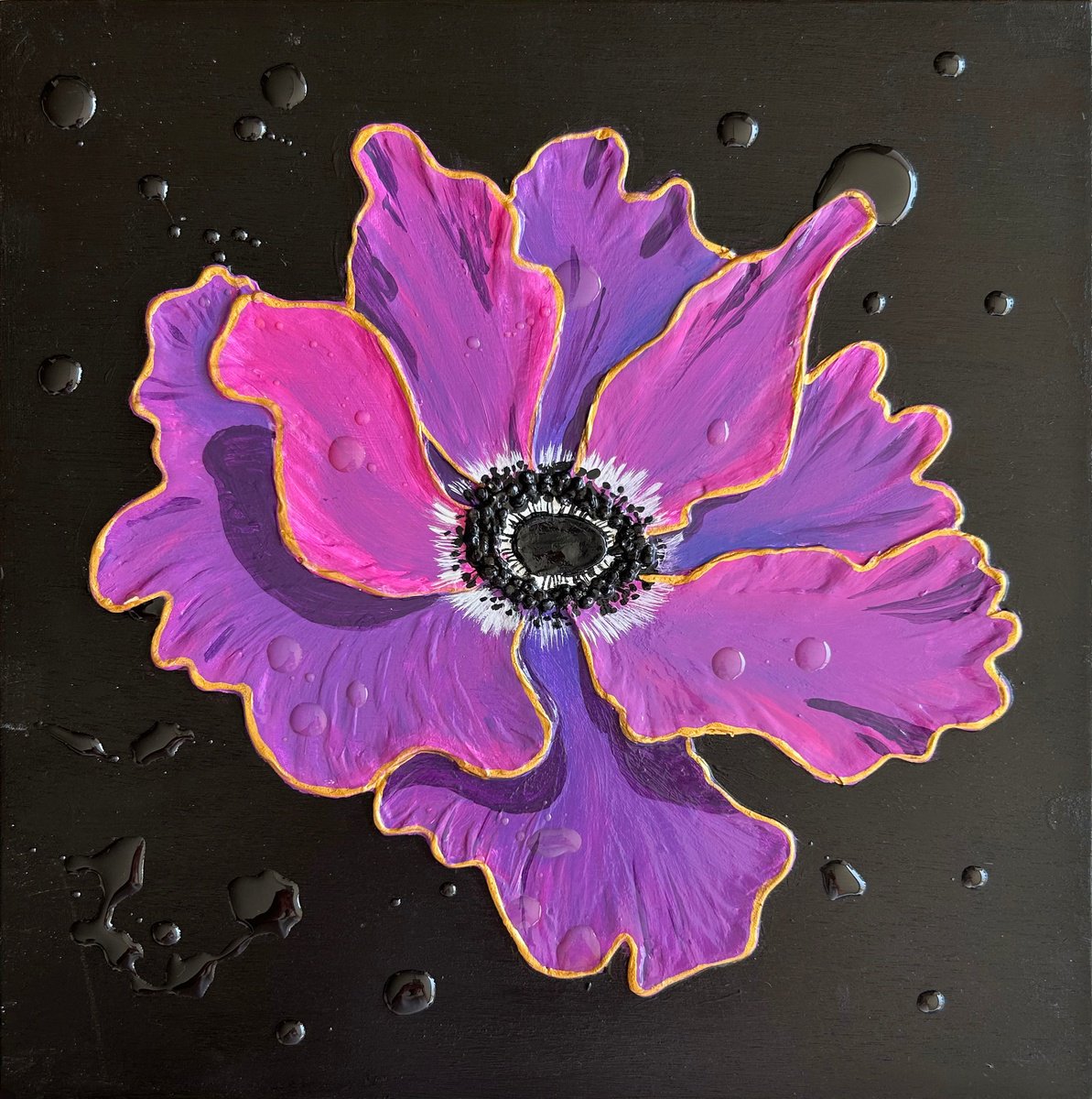 Expressive Painting , Anemone By Alexandra Dobreikin, 12 X 12, Artwork For Sale On Artfinder