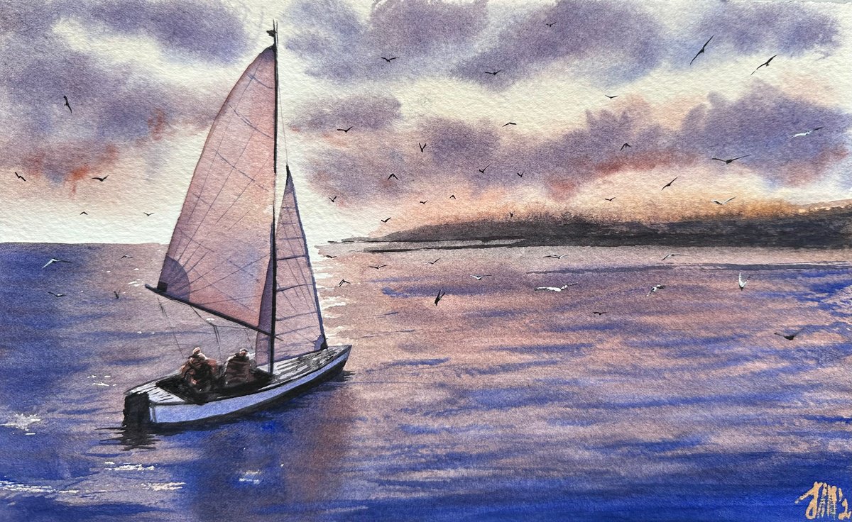 Yacht, sea and sunset by Yuliia Sharapova