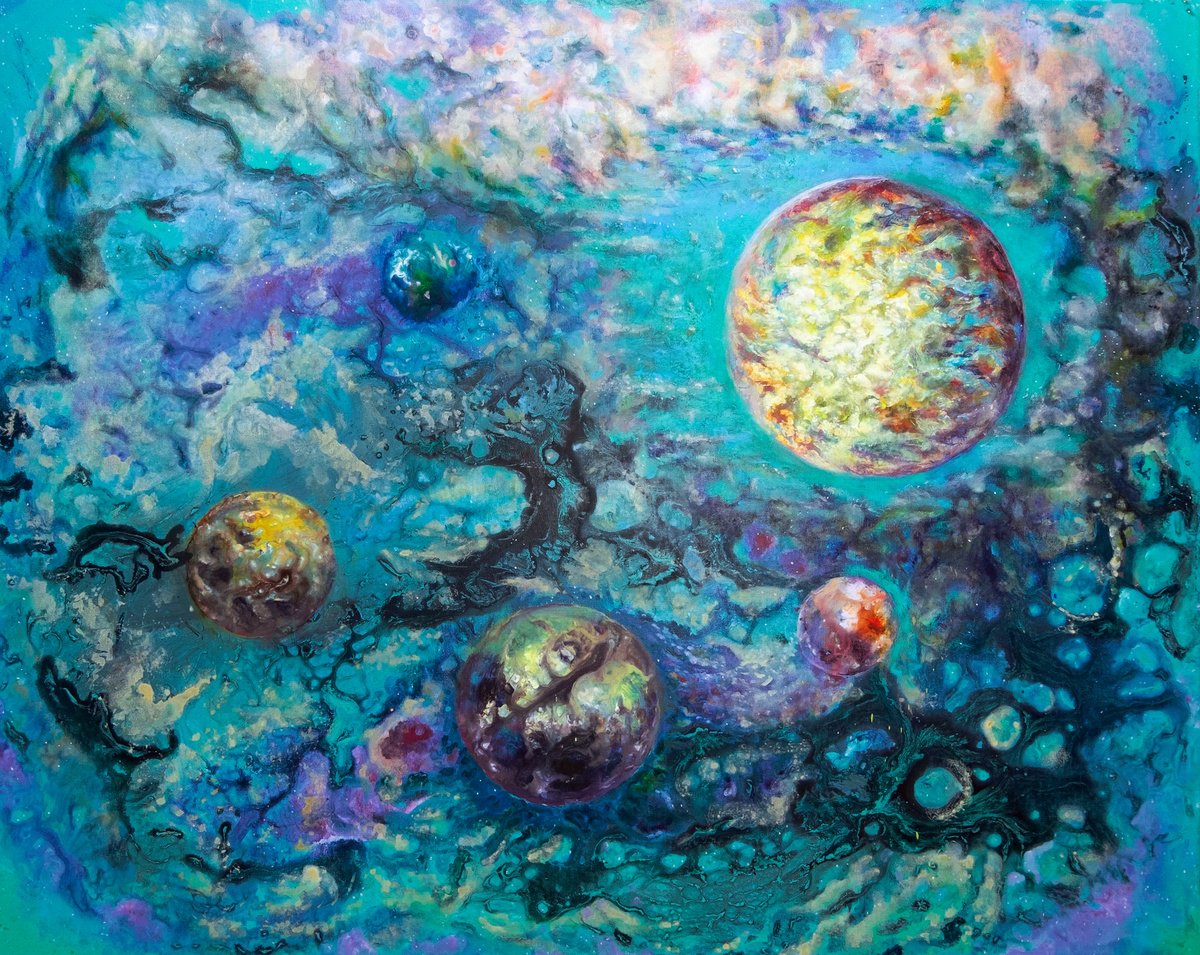 Surrealistic Abstract Acrylic Painting By Anastasia Woron, 39 X 31, Cosmos.space, The Core., Original Artwork