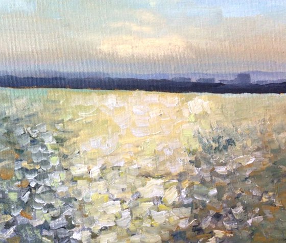 Sunlight on the sea, an original oil painting of the morning sun