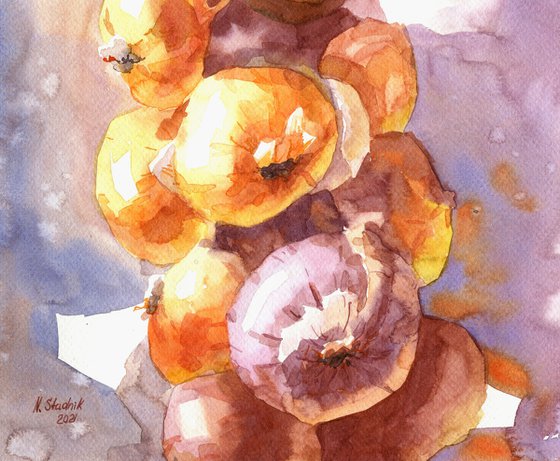 Ukrainian watercolour. Sunny onion