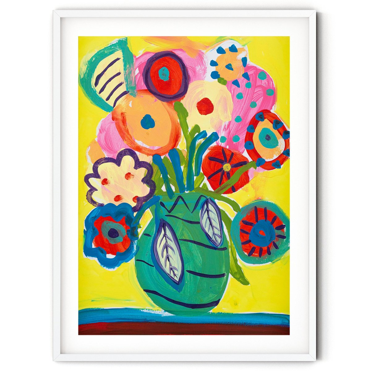 Expressive Botanical Acrylic Painting By Suzie Cumming, 17 X 23", Yellow Flowers In Vase, Original Artwork