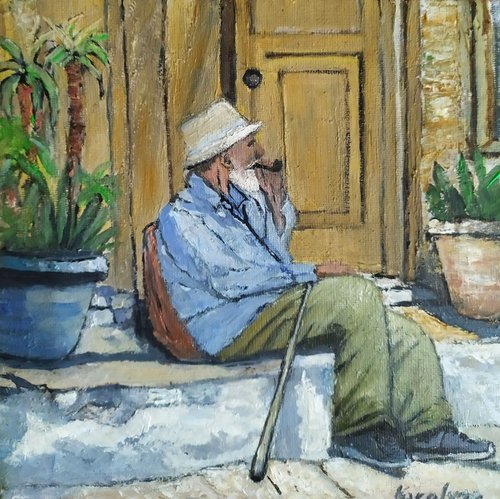 An old man with a pipe by Maria Karalyos