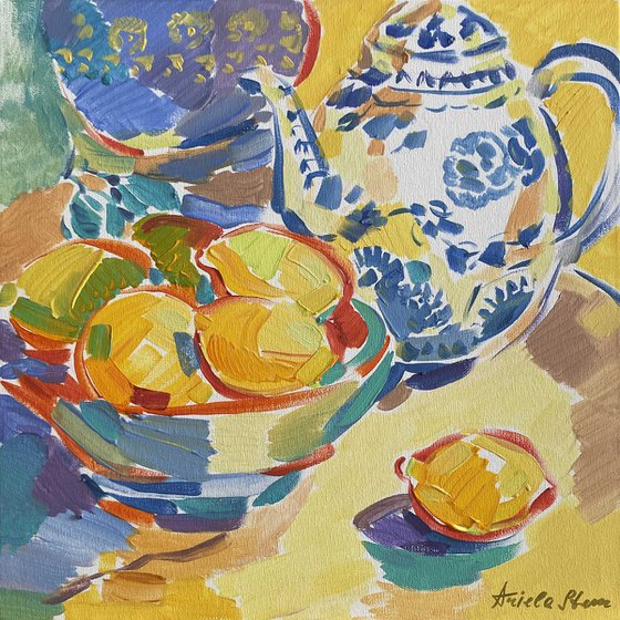 Still Life with Blue Teapot and Lemons