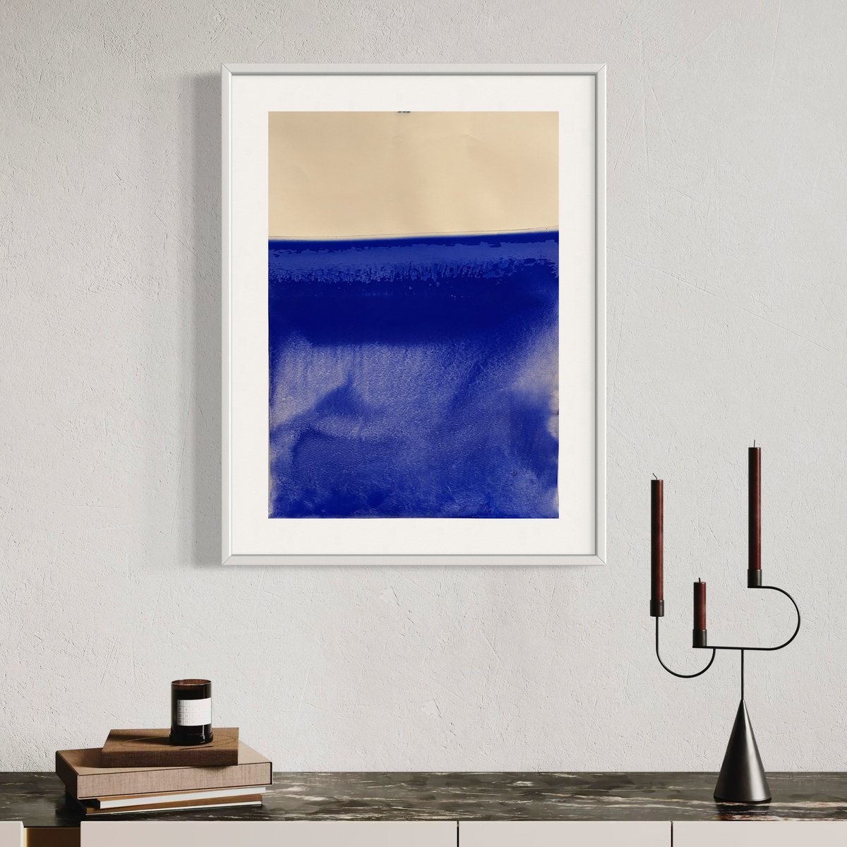 Abstract Landscape Charcoal Drawing By Marilina Marchica, 20 X 28", Blue Landscape, Original Artwork