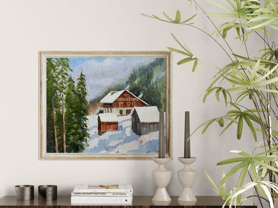 Alpine Chalet in snow