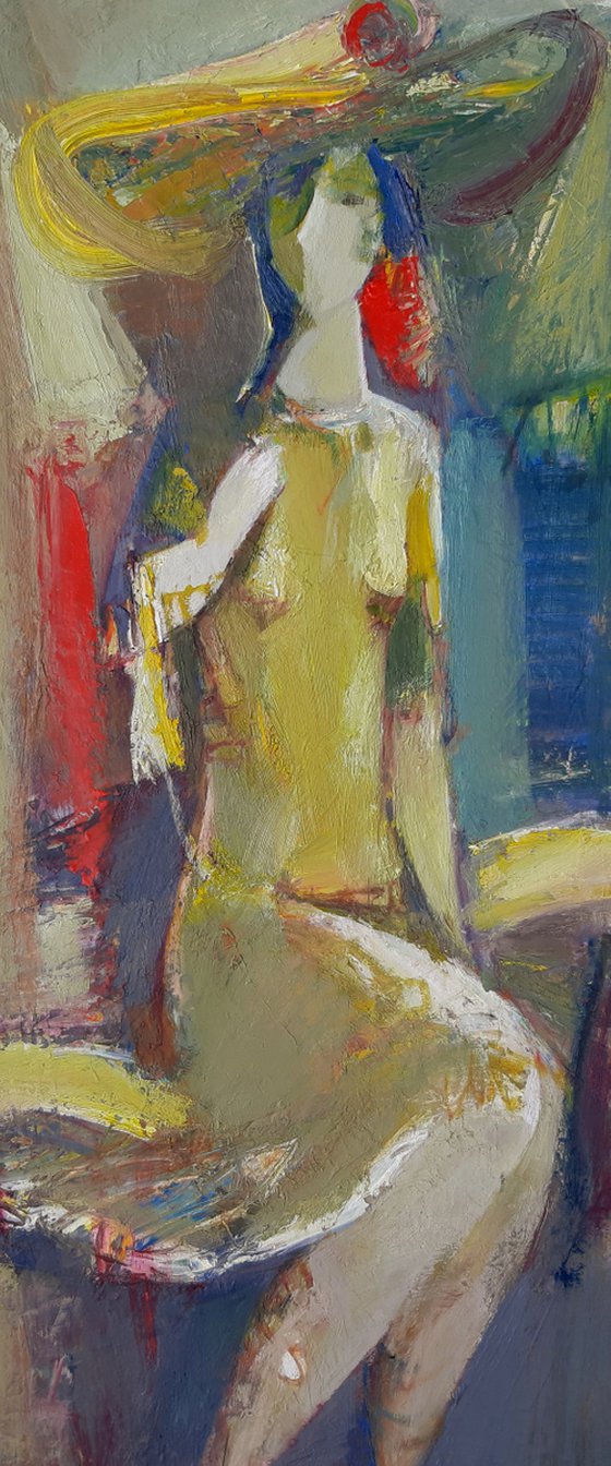Lady in a hat  (33x70cm, oil/canvas, ready to hang)