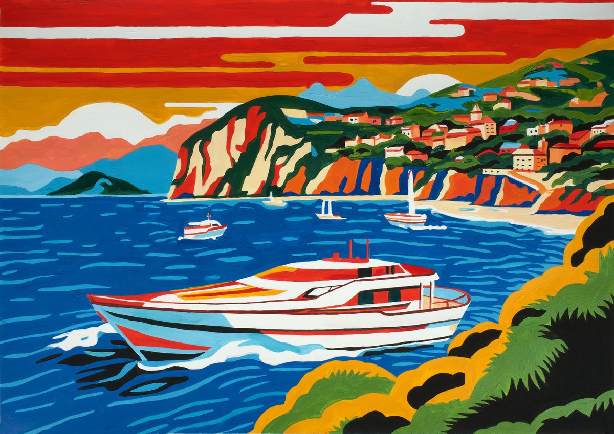 Urban And Pop Acrylic Painting , Yachts In The Bay Ii By Kosta Morr, 1 X 1, Artwork For Sale On Artfinder
