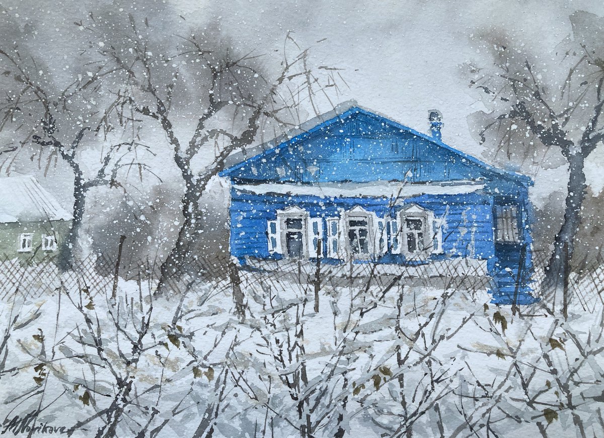 House in the village in winter by Maria Novikova