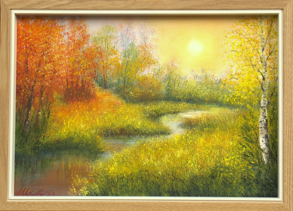 Photorealistic Landscape Oil Painting By Ludmilla Ukrow, 13 X 9", Golden Autumn, Original Artwork