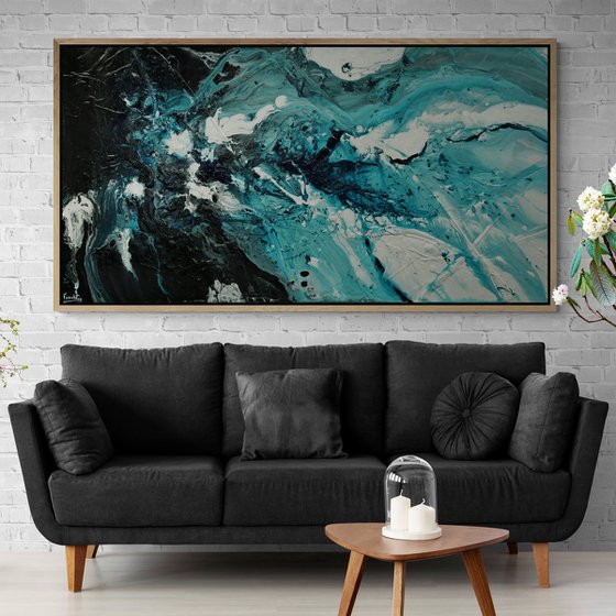 Southern Aura 190cm x 100cm Teal Black White Textured Abstract Art