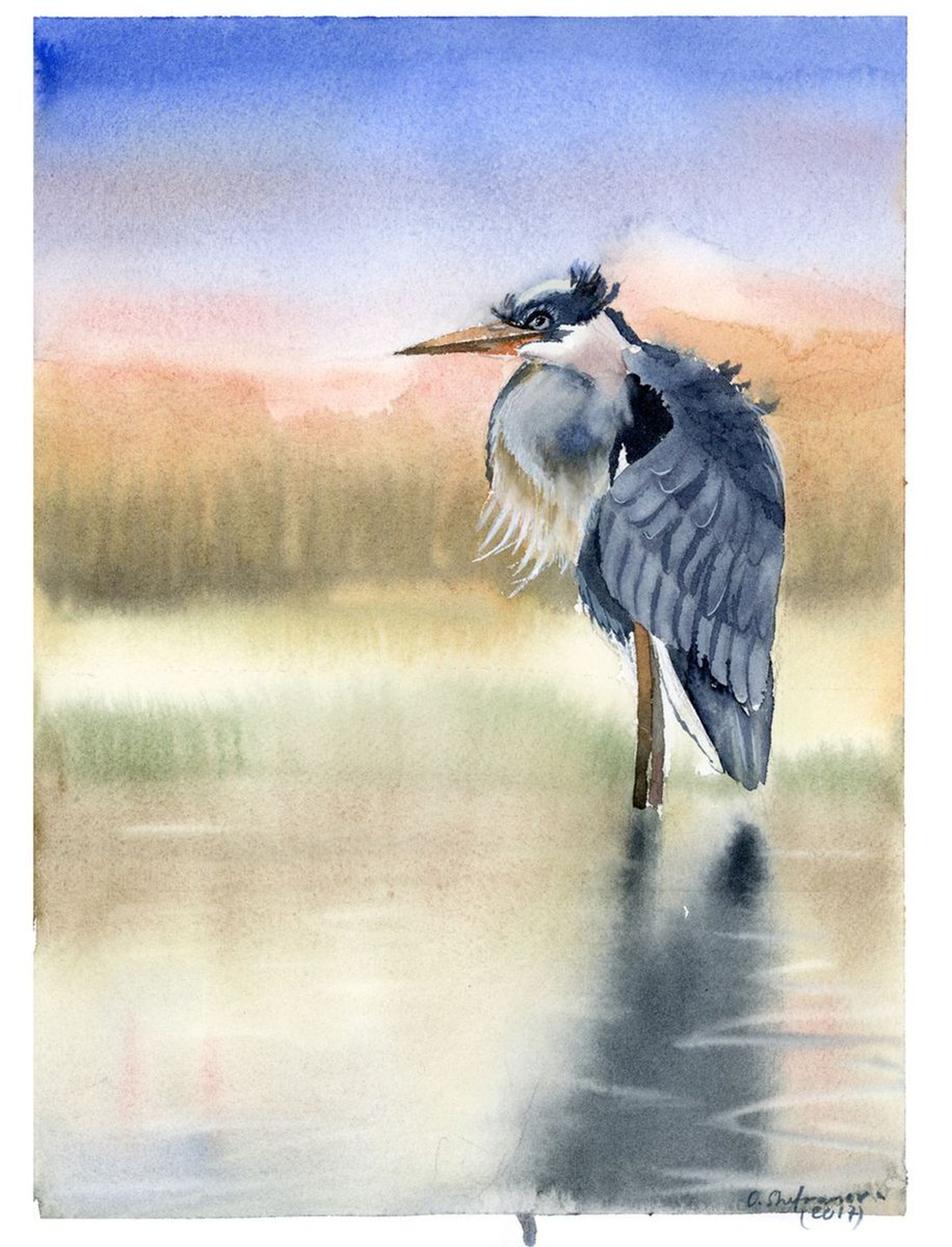 Heron Bird With Abstract Landscape Original Pai Artfinder