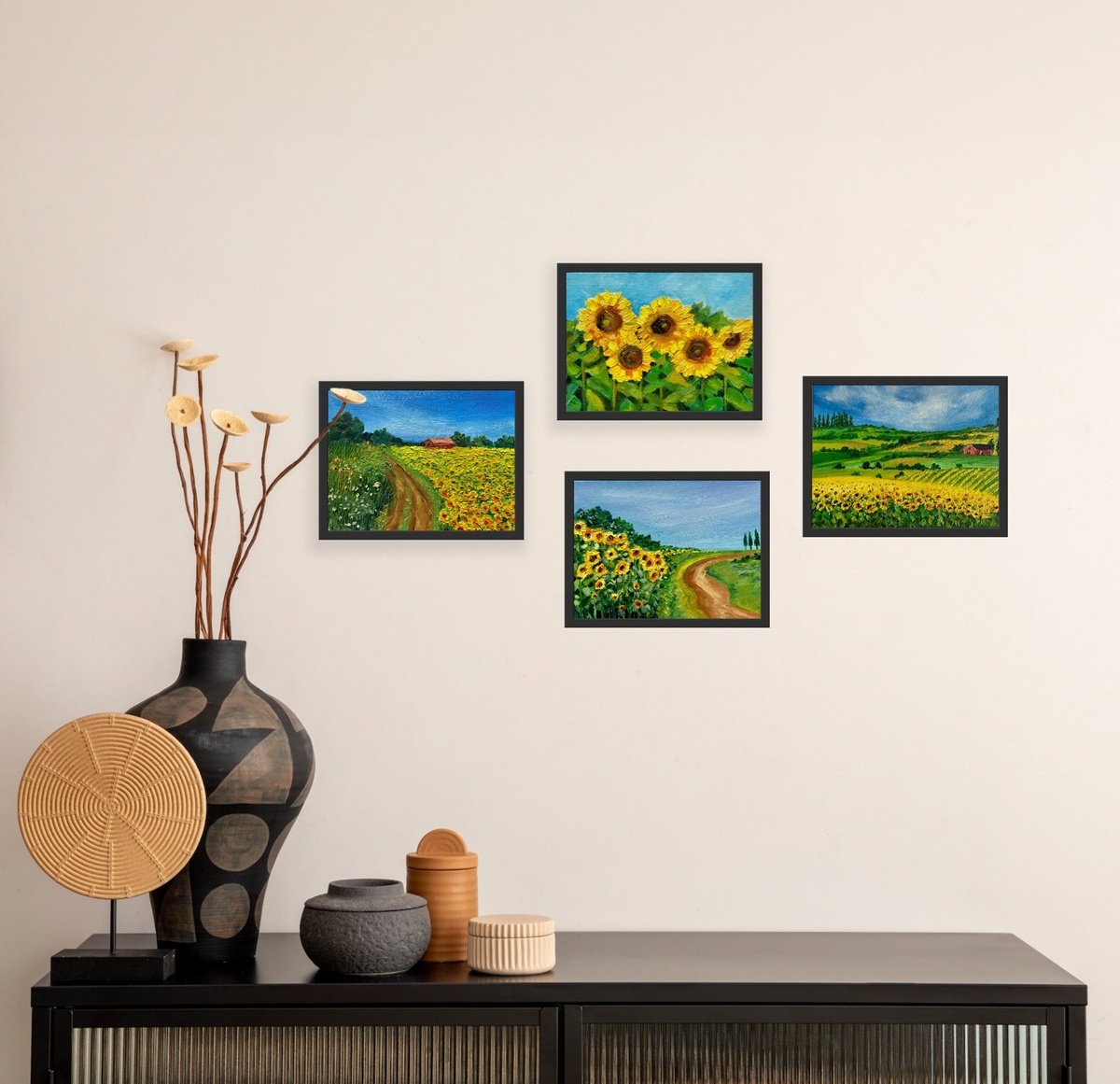 Impressionistic Landscape Oil Painting By Amita Dand, 8 X 6, Sunflowers Field, Original Artwork