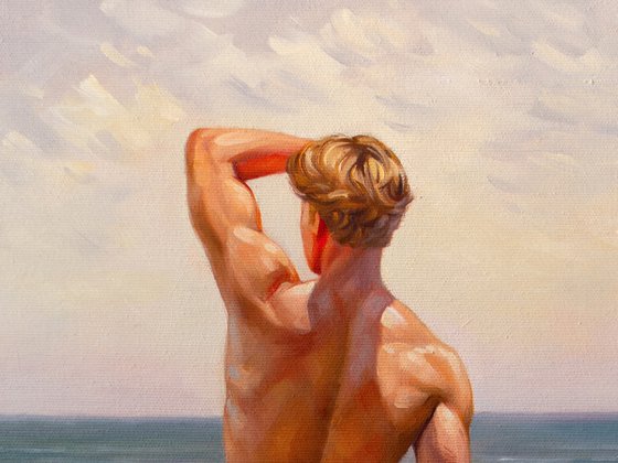 NUDE MAN BY THE SEA